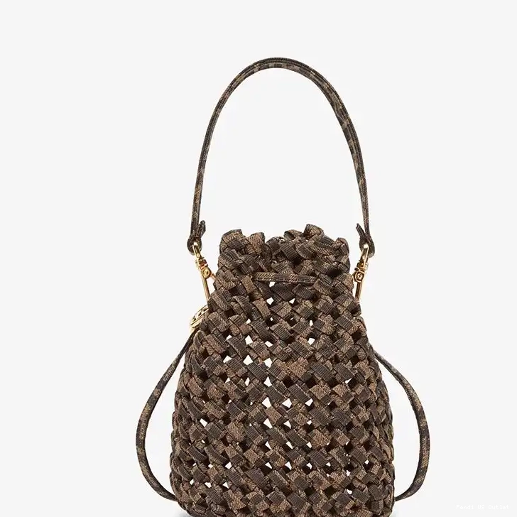 Cheap Mini Coffee Interlace Fabric In Mon Tresor Bag Bucket Fendi 0220