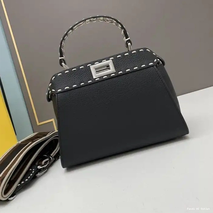 Affordable Iconic In Mini Calf Bag Peekaboo Fendi Black Stitching Leather 0219