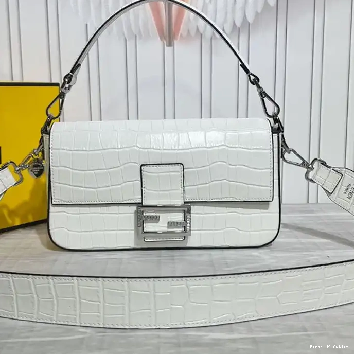 Cheap Medium Baguette Bag Crocodile White Fendi Tiffany Leather In 0212