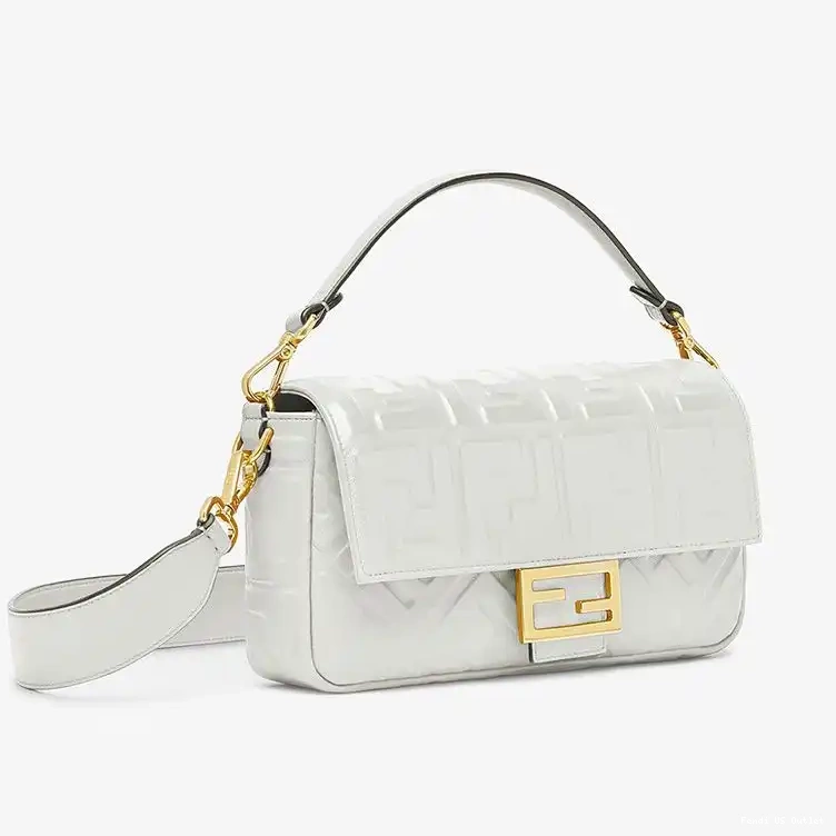 Affordable White Bag Medium Leather Fendi Motif Baguette Nappa FF In 0214