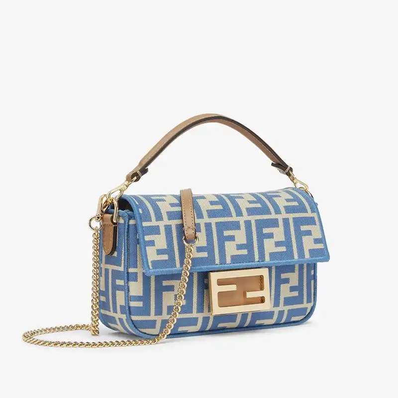 Affordable Fendi Mini Baguette Bag In FF Motif Fabric Blue 0204