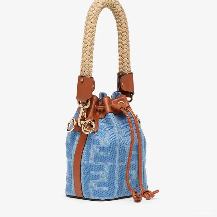 Affordable Straw with Bag Handle Mini Straw Tresor Blue Bucket FF Motif Fendi In Mon 0217