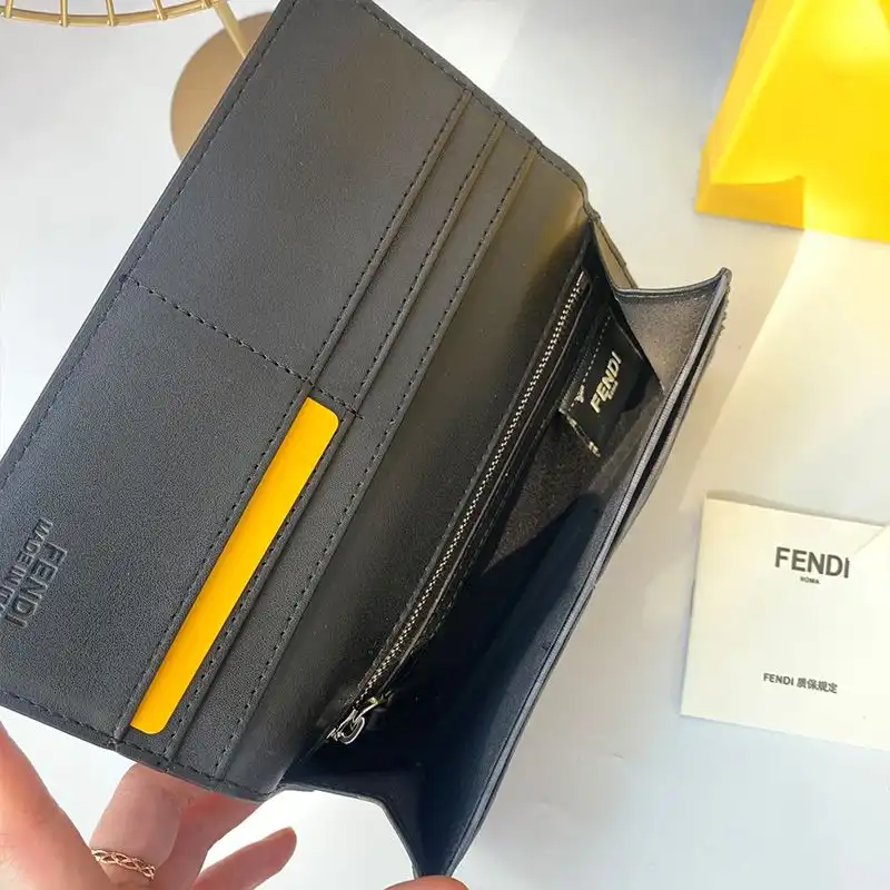 Affordable Fendi Continental Wallet In FF Motif Fabric Black 0206