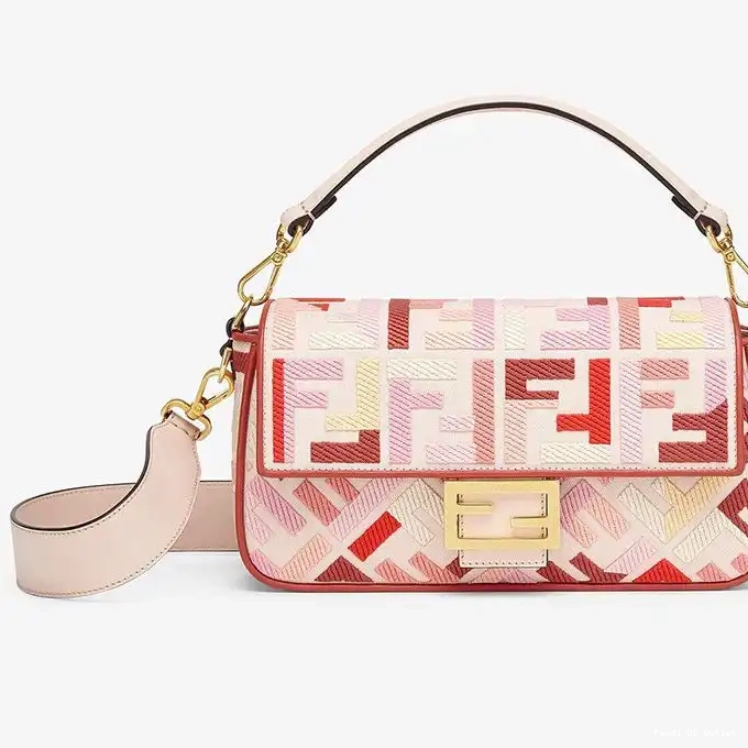 Cheap Fendi Canvas Pink Baguette Medium Red FF In Motif Bag 0222