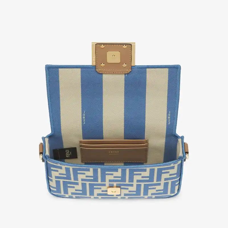 Affordable Fendi Mini Baguette Bag In FF Motif Fabric Blue 0204