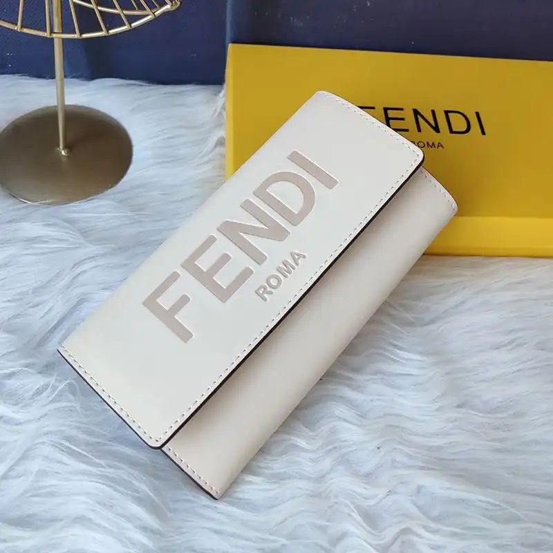 Affordable Fendi Continental Wallet In ROMA Logo Calf Leather White 0206