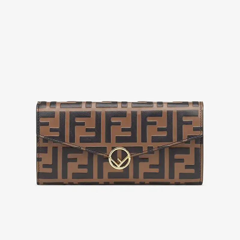 Affordable F is Fendi Continental Wallet In FF Motif Calf Leather Brown 0206