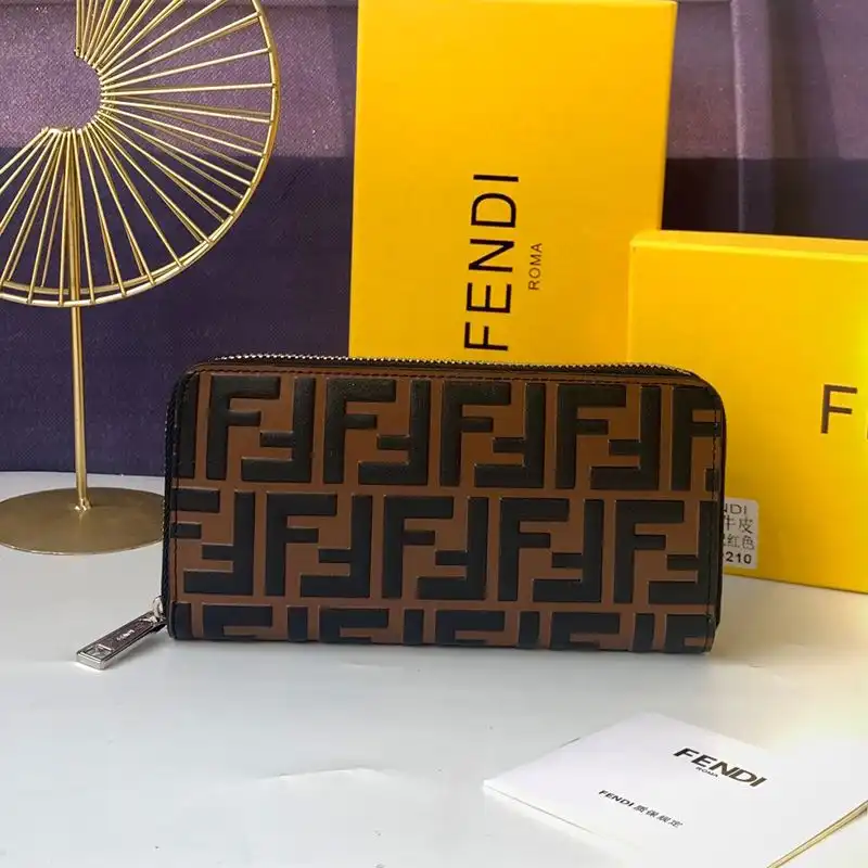 Cheap Fendi Zip Around Wallet In FF Motif Nappa Leather Coffee 0201