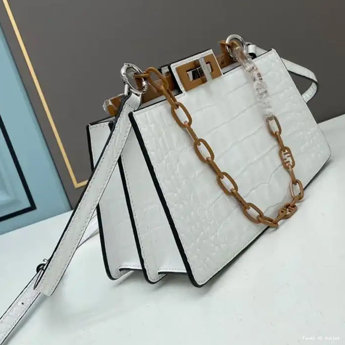 Affordable Crocodile In Cut Medium White Peekaboo Leather Fendi Bag 0221