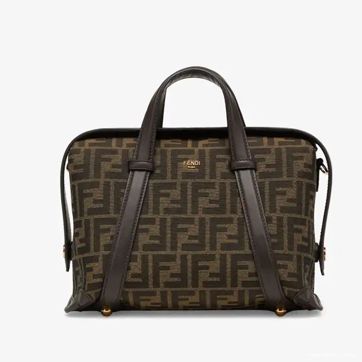 Affordable Fendi FF Motif In Brown 365 Fabric Bag Boston Medium 0212