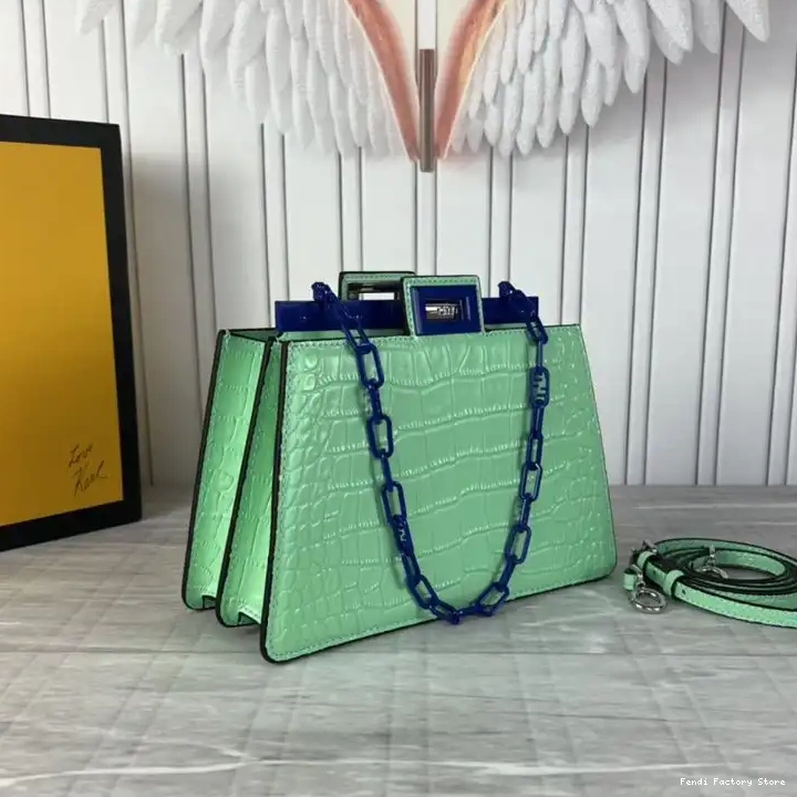 Affordable Bag Crocodile Fendi In Peekaboo Green Cut Leather Mini 0222