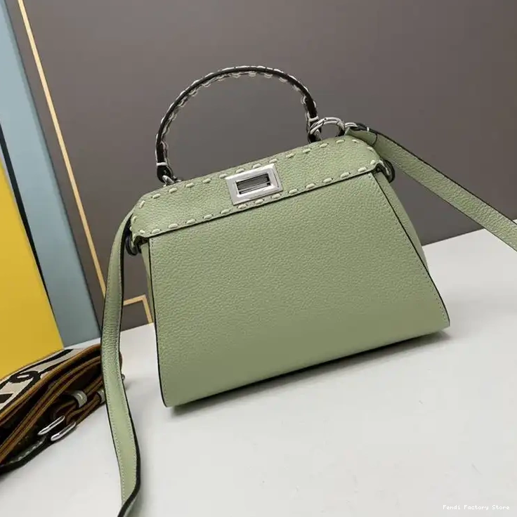 Affordable Stitching Peekaboo Bag Iconic Fendi Green Leather Calf In Mini 0208