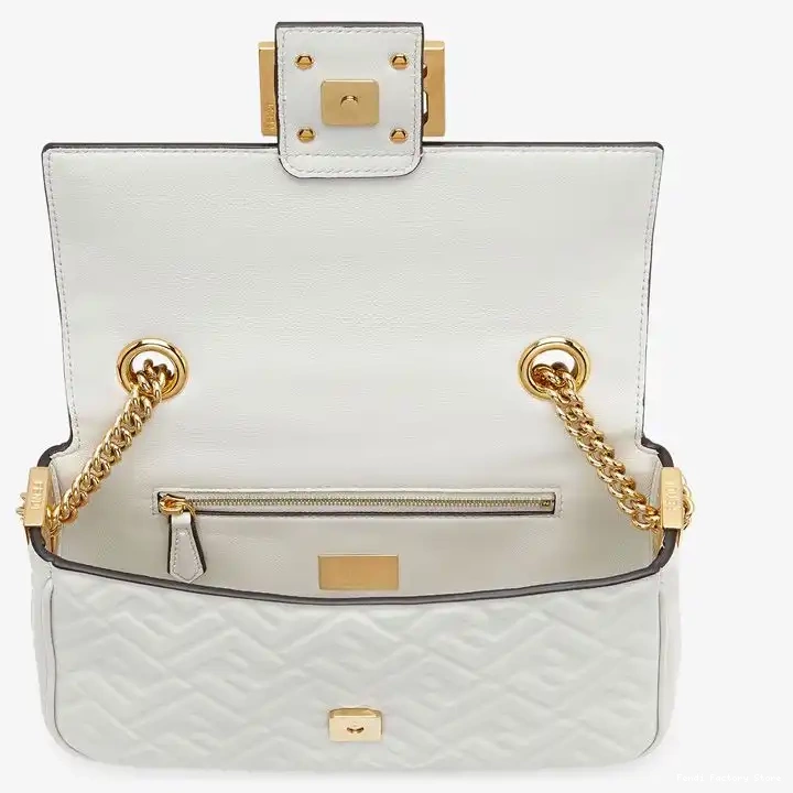 Affordable Fendi Nappa Chain Bag Baguette In Motif White FF Leather Midi 0317