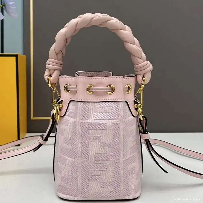 Cheap Canvas Mon Bag Tresor Motif Woven Mini Handle Fendi FF Bucket Pink with In 0317