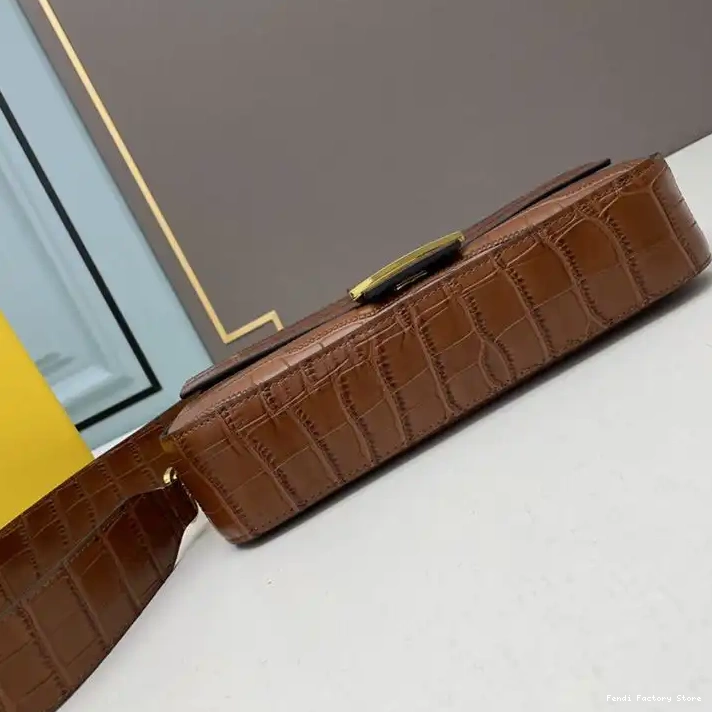 Affordable Baguette Crocodile Bag In Fendi Medium Leather Brown 0316