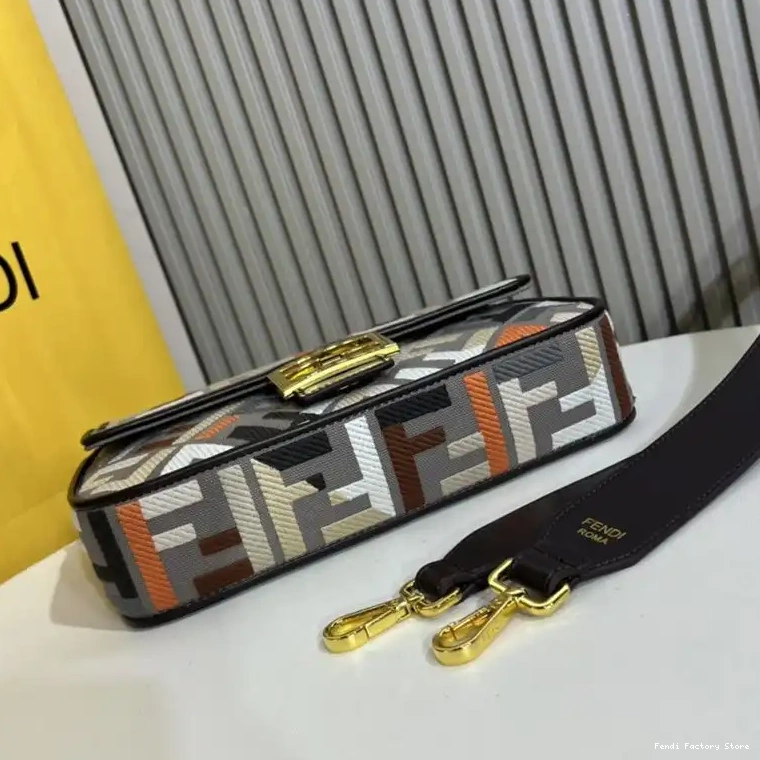 Affordable Motif Multi In Baguette Canvas Medium Bag Fendi FF Grey 0316