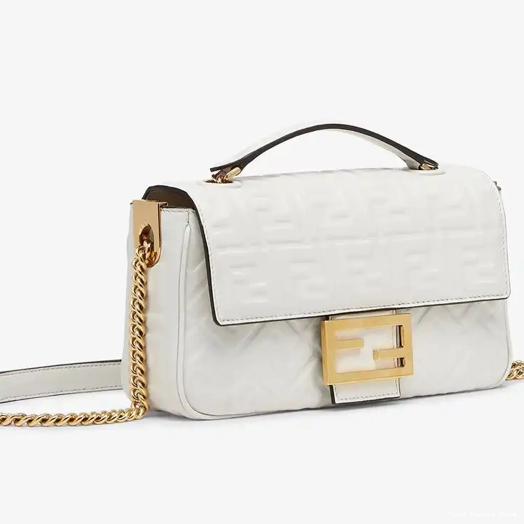 Fendi Nappa Chain Bag Baguette In Motif White FF Leather Midi 0317