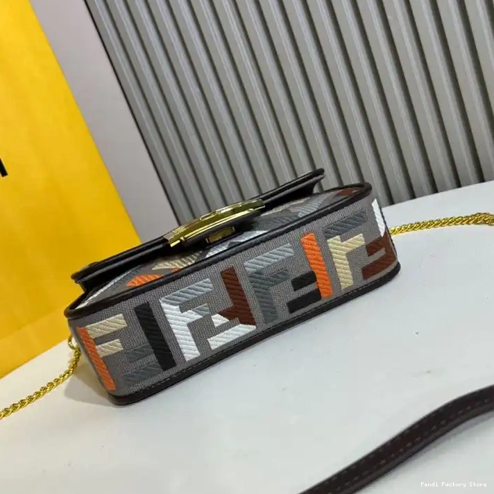 Cheap Baguette Mini Motif Multi Fendi Grey Bag In FF Canvas 0316