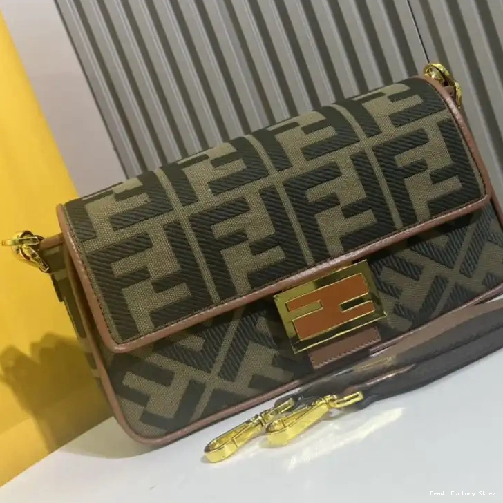 Affordable Canvas Medium Motif FF Fendi In Baguette Green Bag 0316