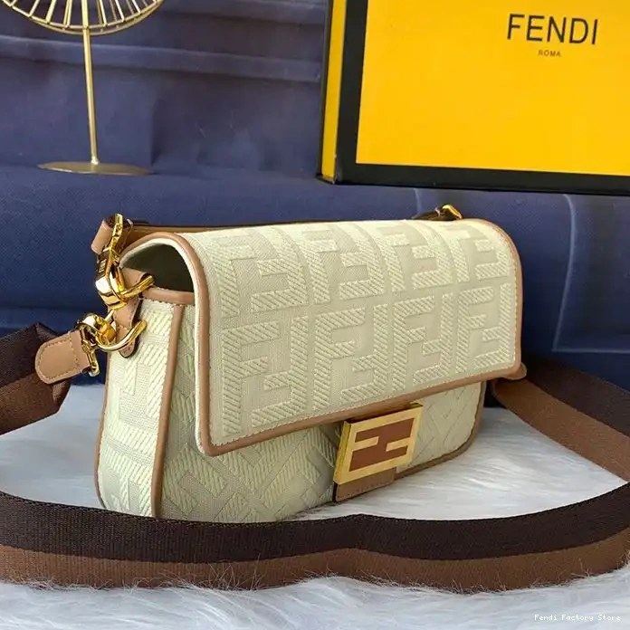 Cheap Apricot Motif Canvas Bag In Fendi Baguette FF Medium 0316