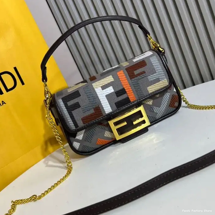 Baguette Mini Motif Multi Fendi Grey Bag In FF Canvas 0316