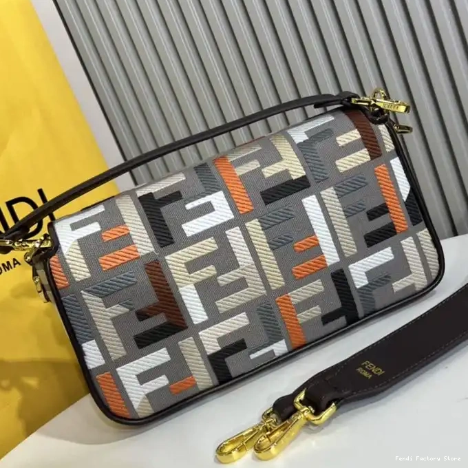 Affordable Motif Multi In Baguette Canvas Medium Bag Fendi FF Grey 0316
