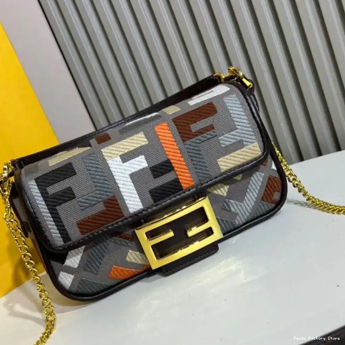 Cheap Baguette Mini Motif Multi Fendi Grey Bag In FF Canvas 0316
