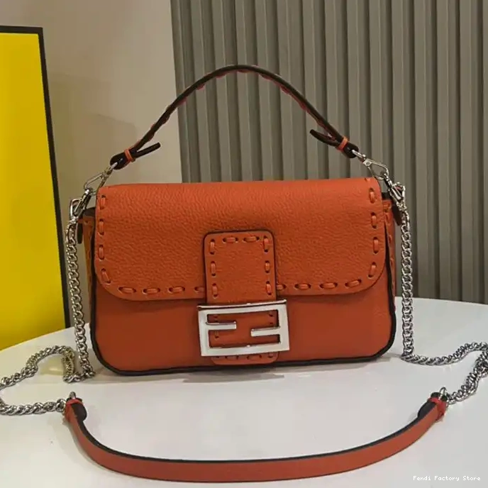 Fendi Mini In Selleria Bag Cuoio Baguette Romano Leather Orange 0317