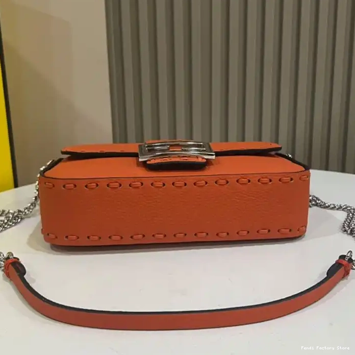Affordable Fendi Mini In Selleria Bag Cuoio Baguette Romano Leather Orange 0317