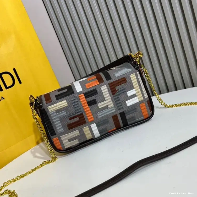 Cheap Baguette Mini Motif Multi Fendi Grey Bag In FF Canvas 0316