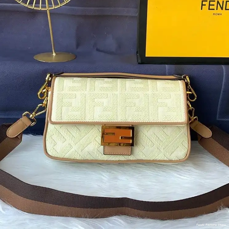 Apricot Motif Canvas Bag In Fendi Baguette FF Medium 0316
