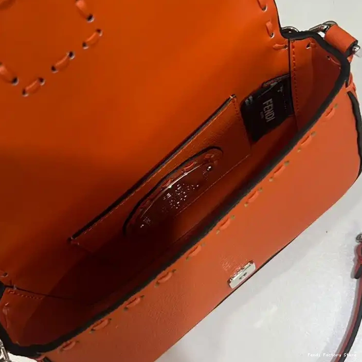 Affordable Fendi Mini In Selleria Bag Cuoio Baguette Romano Leather Orange 0317