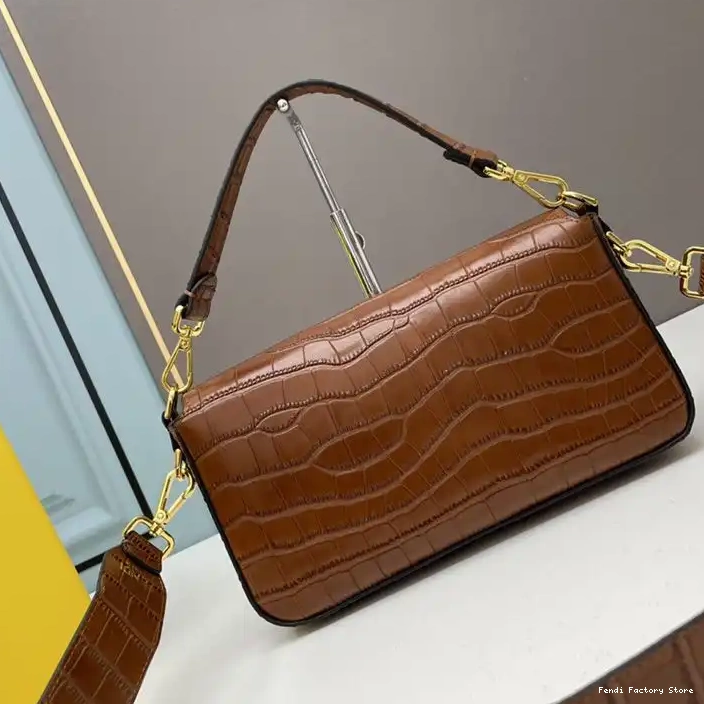 Affordable Baguette Crocodile Bag In Fendi Medium Leather Brown 0316