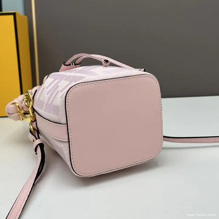 Cheap Canvas Mon Bag Tresor Motif Woven Mini Handle Fendi FF Bucket Pink with In 0317