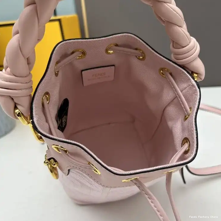 Cheap Canvas Mon Bag Tresor Motif Woven Mini Handle Fendi FF Bucket Pink with In 0317