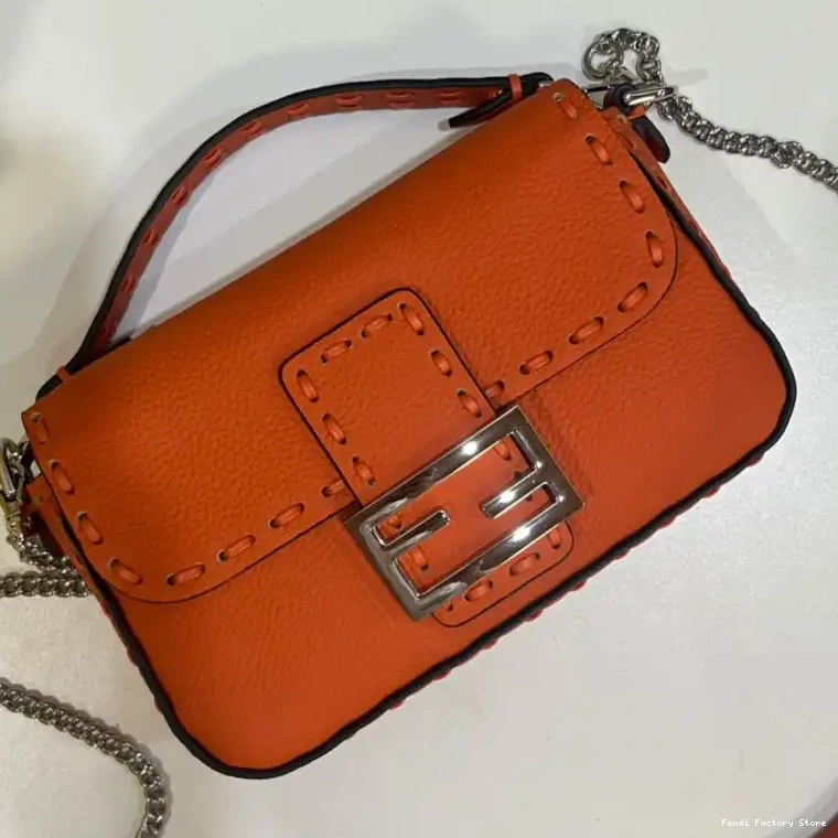Affordable Fendi Mini In Selleria Bag Cuoio Baguette Romano Leather Orange 0317