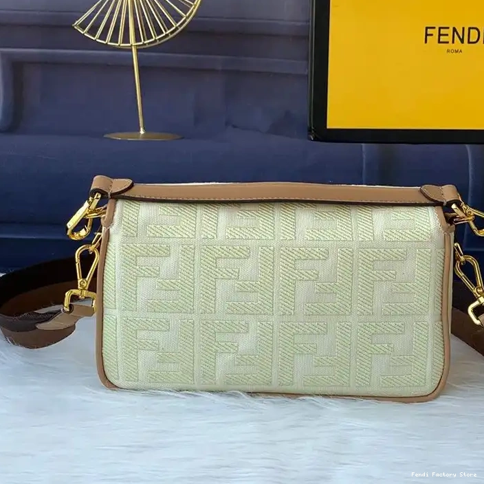 Cheap Apricot Motif Canvas Bag In Fendi Baguette FF Medium 0316
