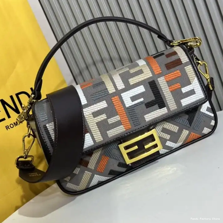 Motif Multi In Baguette Canvas Medium Bag Fendi FF Grey 0316