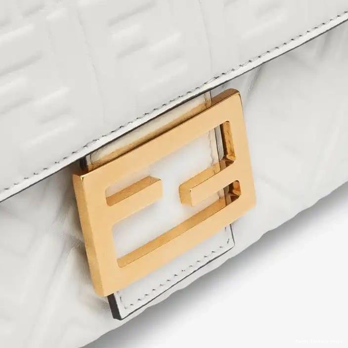 Affordable Fendi Nappa Chain Bag Baguette In Motif White FF Leather Midi 0317