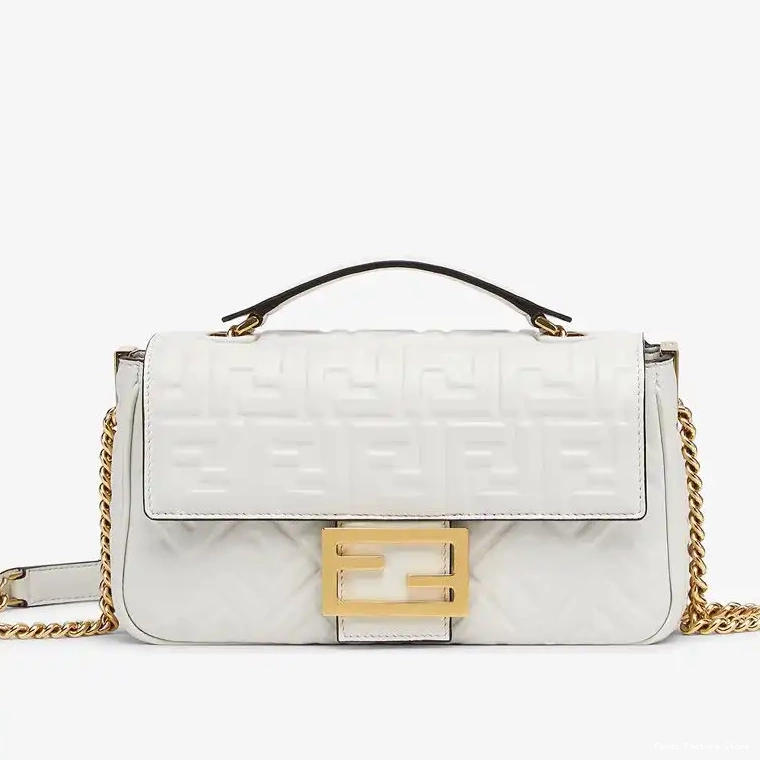 Affordable Fendi Nappa Chain Bag Baguette In Motif White FF Leather Midi 0317